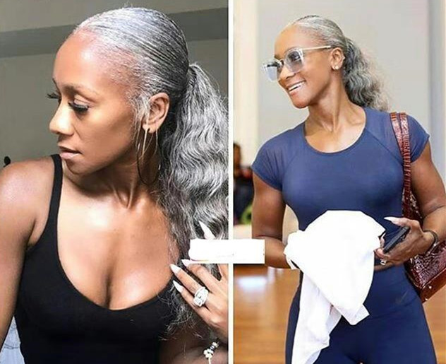 Fashion new grey wavy human hair pony tail wraps loose wavy gray drawstring clip in ponytail hairpiece 100g 120g free ship