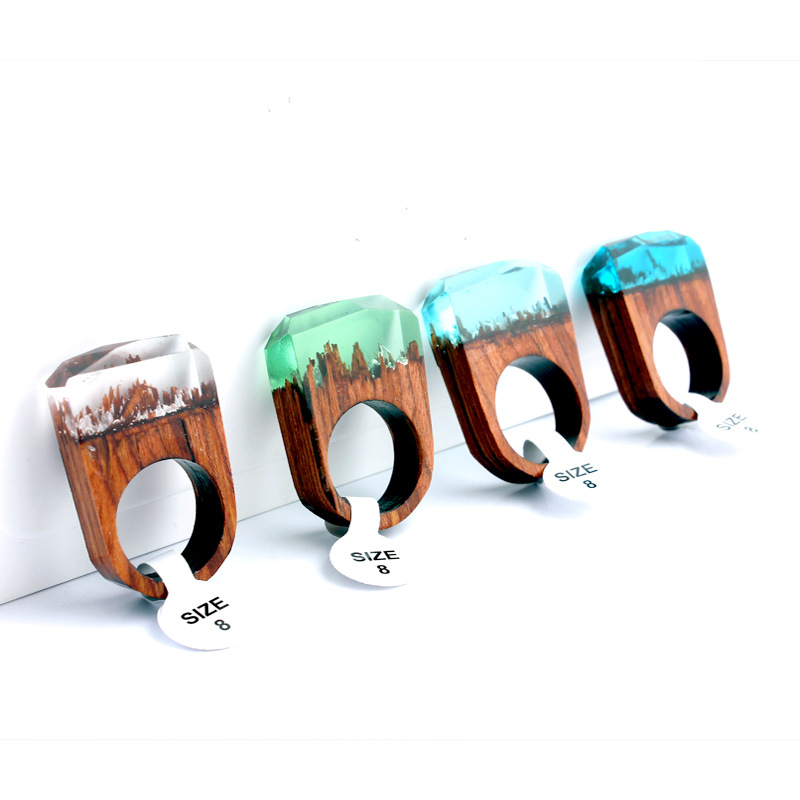 Men's Handmade Wooden Secret Magic Forest Band Ring Wood Resin Jewelry Hip Hop Fashion Punk Wood Rings Men Anel