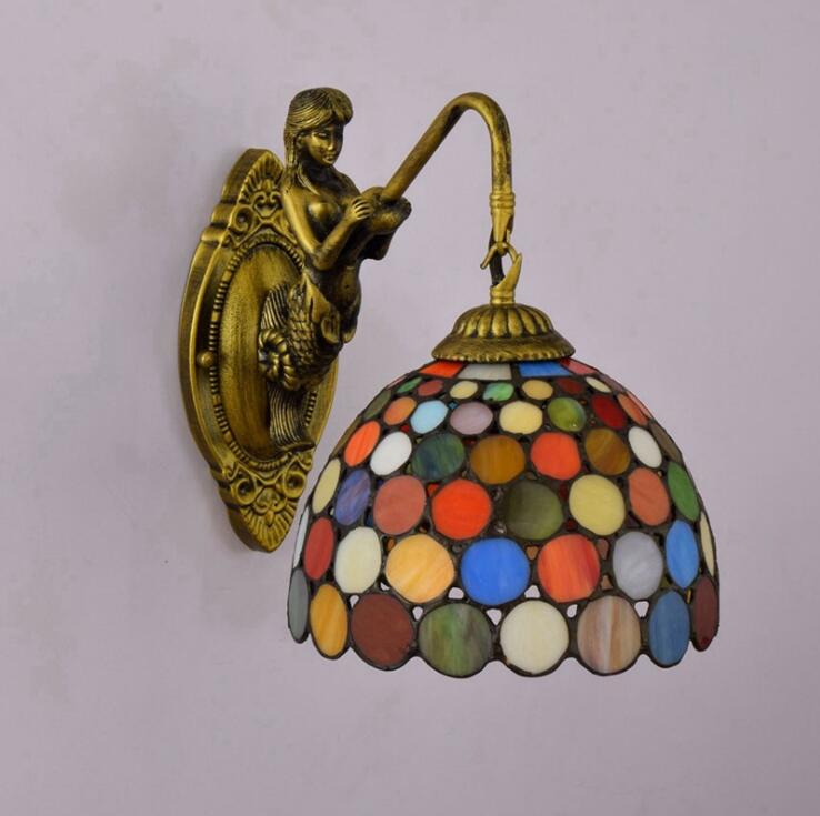 Living Room Chandelier Stained Glass Wall Lamp bedroom wall lamp kitchen fairy lamp flower pattern white European retro can be customized