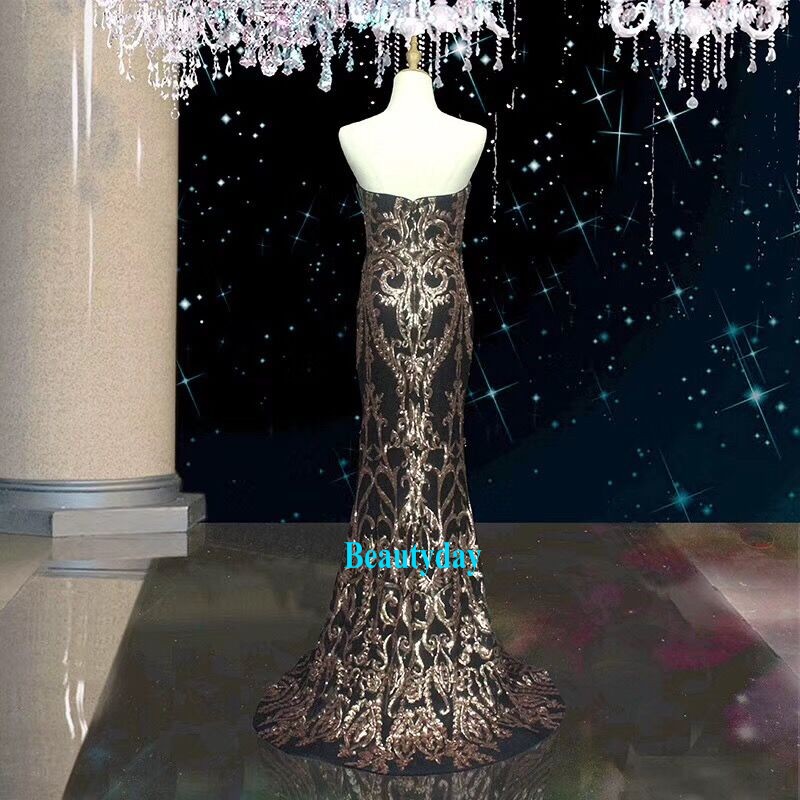 Real Image Sparkling Gold Sequins Lace Prom Dresses 2019 New Formal Evening Party Special Occasion Dress Dubai 2k19 Black Girl Couple Day