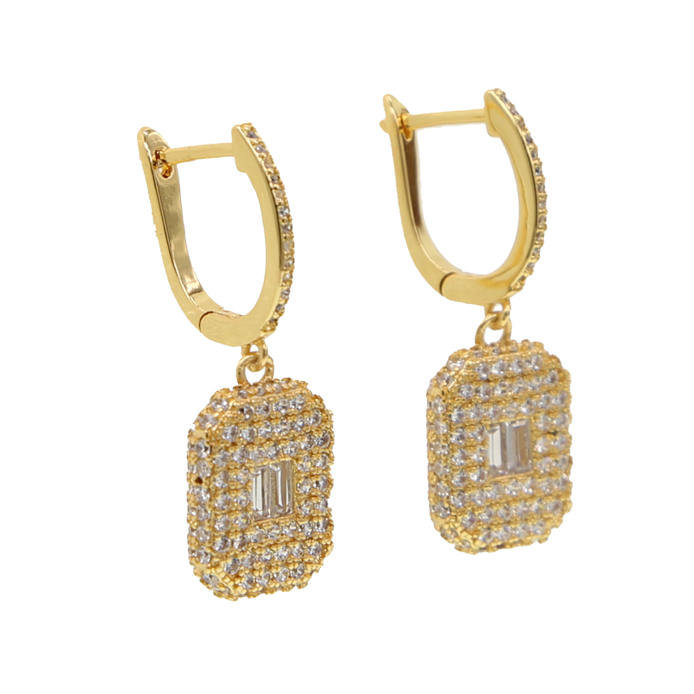 micro pave cz iced out women earring prong setting White Green cubic zirconia dangle earrings