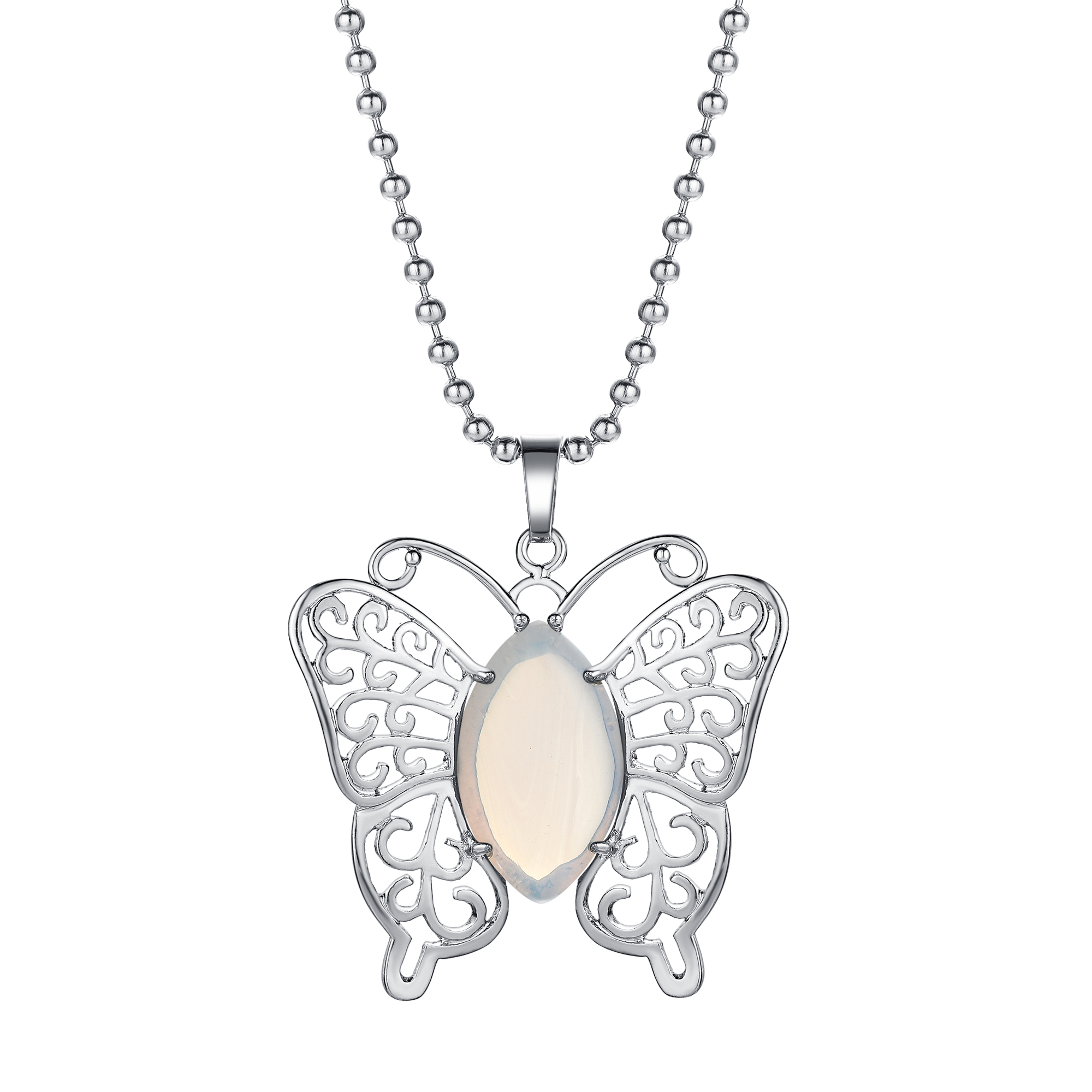 qimoshi Natural Stone Butterfly Woman Pendant Necklace Stainless Steel Designer Luxury Sweater Chain 12pcs