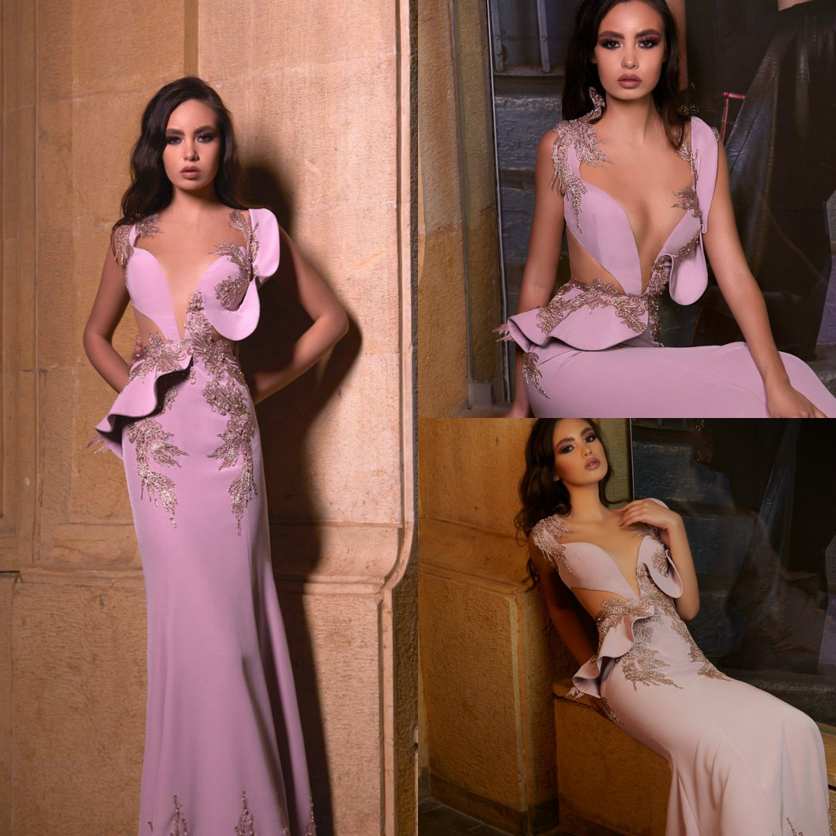 Ashi Studio Mermaid Prom Dresses Sheer Jewel Neck Satin Floor Length Beads Appliqued Evening Dress Custom Made Special Occasion Gowns