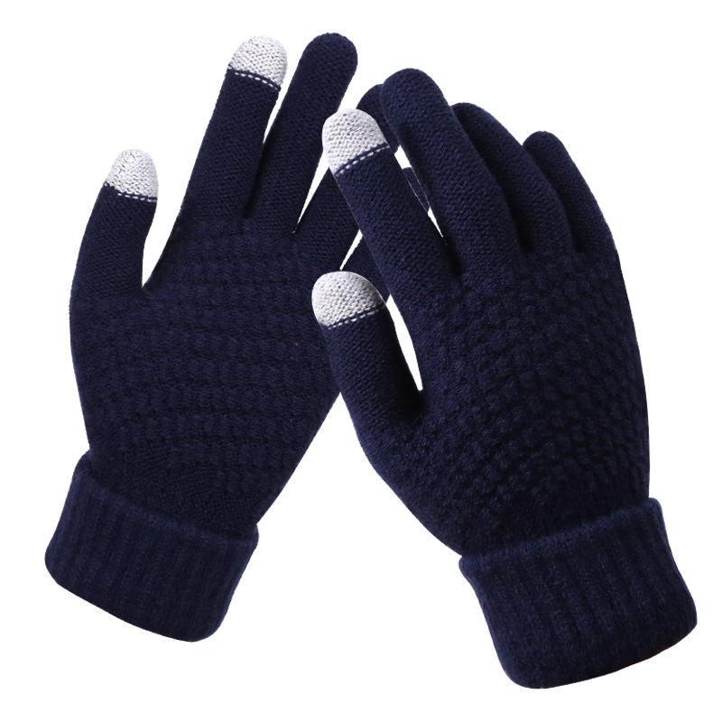 2020 Winter Touch Screen Gloves For Women Men Warm Stretch knitted Mittens Imitation Wool Full Finger Black White Gloves