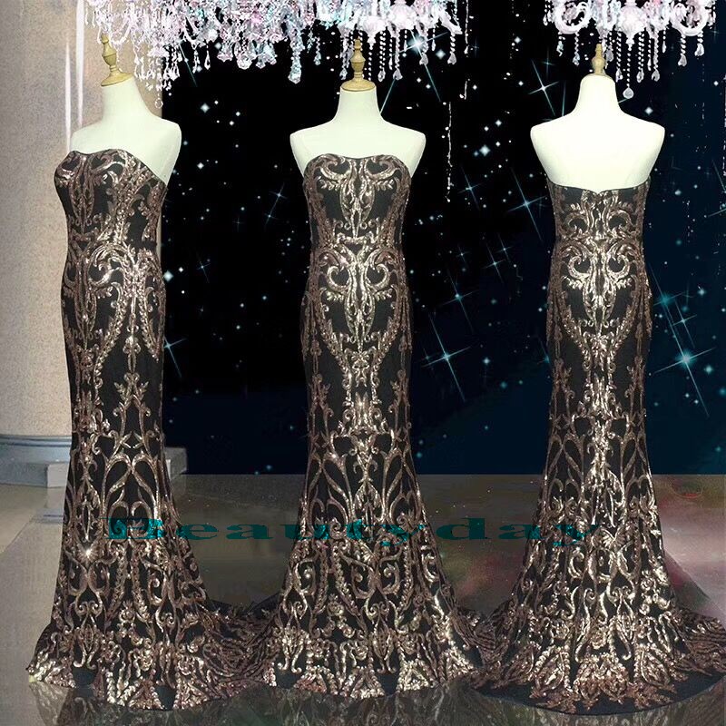 Real Image Sparkling Gold Sequins Lace Prom Dresses 2019 New Formal Evening Party Special Occasion Dress Dubai 2k19 Black Girl Couple Day