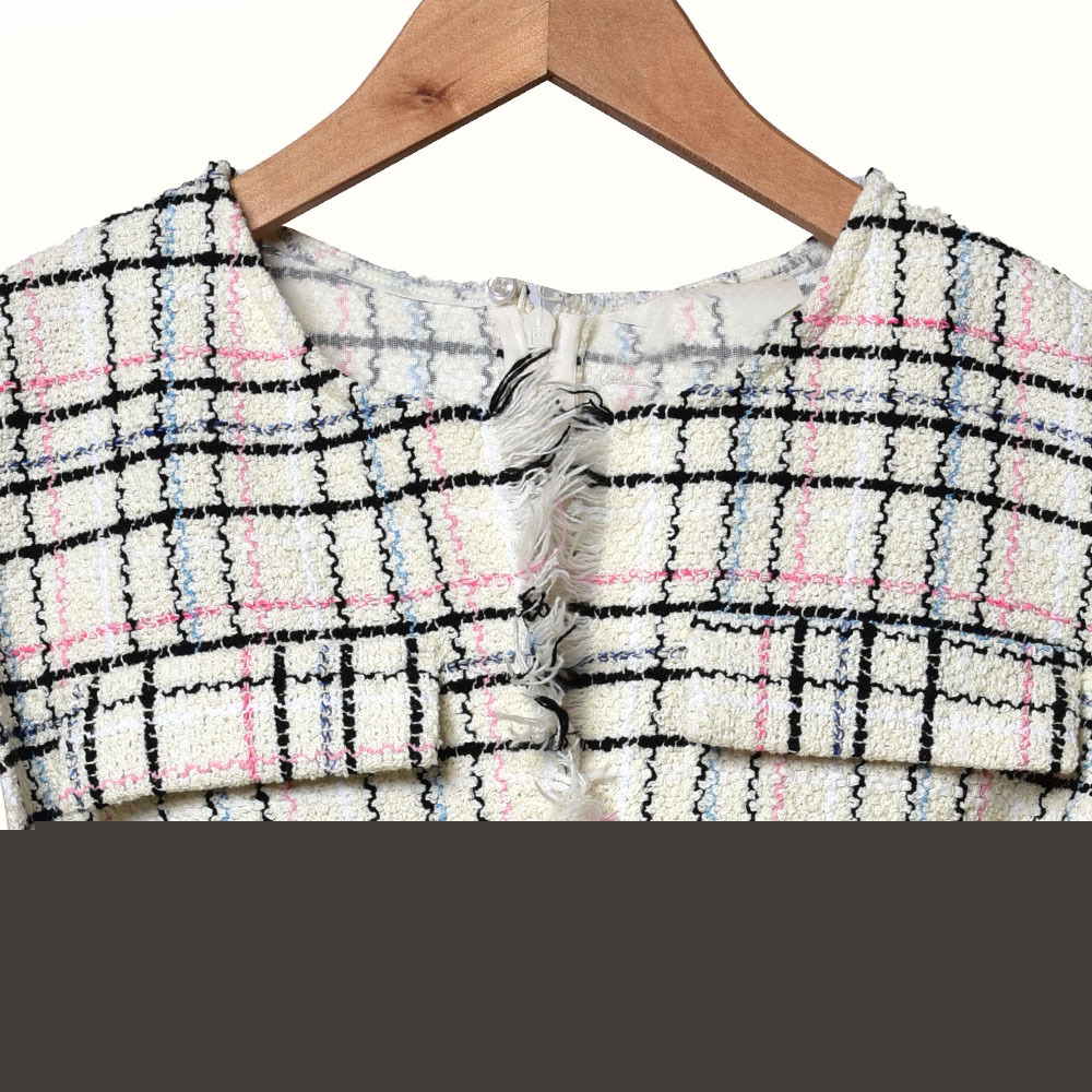 2020 Spring Summer Sleeveless Round Neck Multicolor Plaid Print Tweed Panelled Belted Short Mini Dress Women Fashion Dresses W1815066