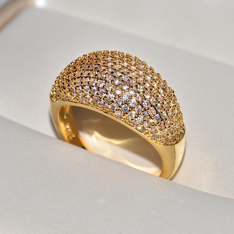 Handmade Luxury Jewelry 925 Sterling Silver&Gold Fill Pave White Sapphire CZ Diamond Gemstones Party Women Wedding Band Finger Ring Gift