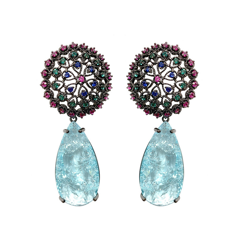 Fashion-925 Sterling Earrings Women Fashion Jewellery Shinning Crystal Drop Water Earings Bohemian Earrings Jewelry Hot Sale