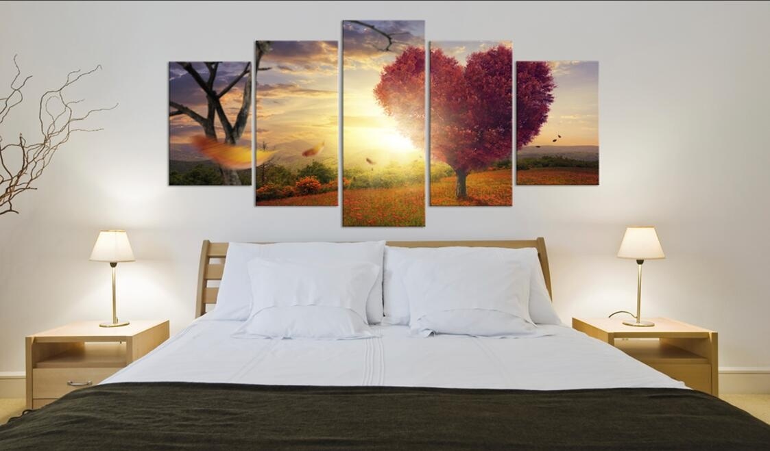 ( No Frame)5PCS/Set Abstract Heart-shaped Tree Land of Feelings Landscape Art Print Frameless Canvas Painting Wall Picture Home Decoration