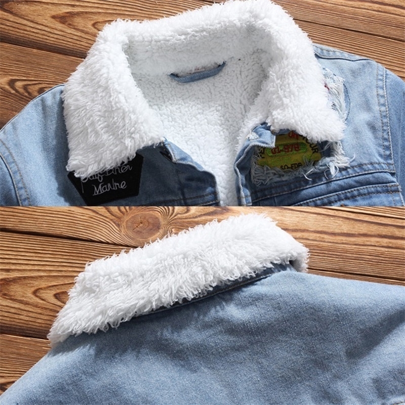 Men Jacket and Coat Trendy Warm Fleece Denim Jacket 2019 Winter Jean Jacket Thick Winter Coat For Male Classic Solid Outerwear CJ191205