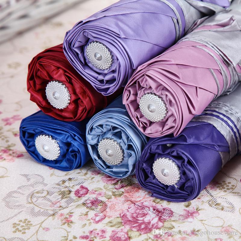 Solid Color Folding Umbrella Silver Plastic UV Sun Protection Sun Rain Women Men Umbrellas Creative Design Umbrella Mixed Color BH2187 CY - view 6