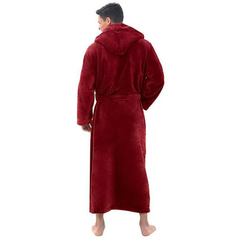 Men Soft Coral Fleece Solid Color Pockets Long Bath Robe Home Gown Sleepwear Mens Pajamas Pyjamas Set Sleepwear Set Loungewear