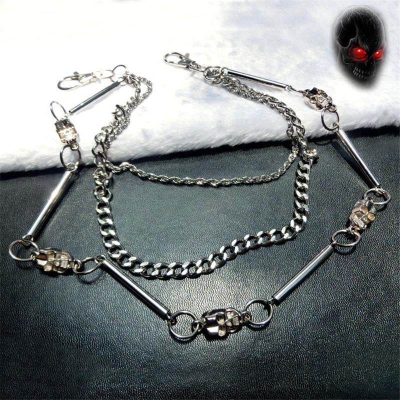 Biker Jean Wallet Keychains Silver Ghost Rock Punk Hip- Metal KeyChain Trousers Motorcyle Leather Pant Chain DR62