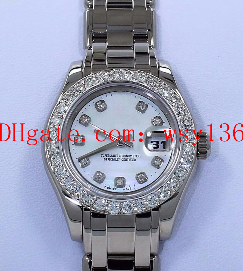 Luxury Women's Wrist Watches Masterpiece Pearlmaster 80319 18K W Gold Diamond Bezel MOP Dial Ladies Automatic Mechanical Movement Watch, Silver
Luxury Women's Wrist Watches Masterpiece Pearlmaster 80319 18K W Gold Diamond Bezel MOP Dial Ladies Automatic Mechanical Movement Watch, Silver