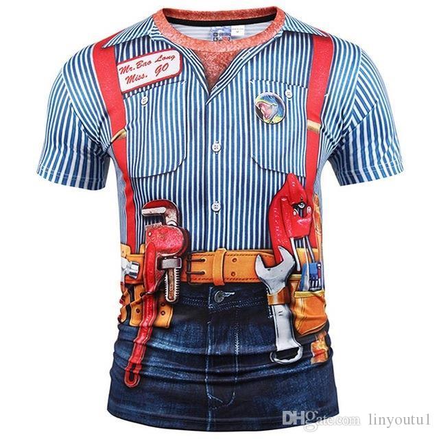 hot sale Mr.1991INC New Fashion Designed T-shirt Men/Women Fake Two Pieces 3d T shirt Print Tooling Stripes Shirts Summer Tops Tees