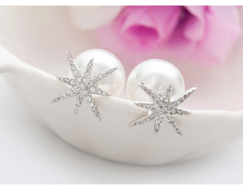 White Zircon Star Stud Earrings Pearl Ear Plug Fine Jewelry Wedding Earrings for Women Girl Gift