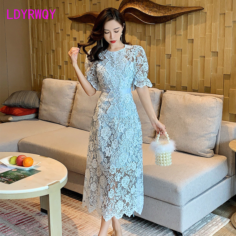 New 2020 Spring French Vintage Court Wind Blue Lace Backless Dress Knee-Length Office Lady Zippers Sheath
New 2020 Spring French Vintage Court Wind Blue Lace Backless Dress Knee-Length Office Lady Zippers Sheath