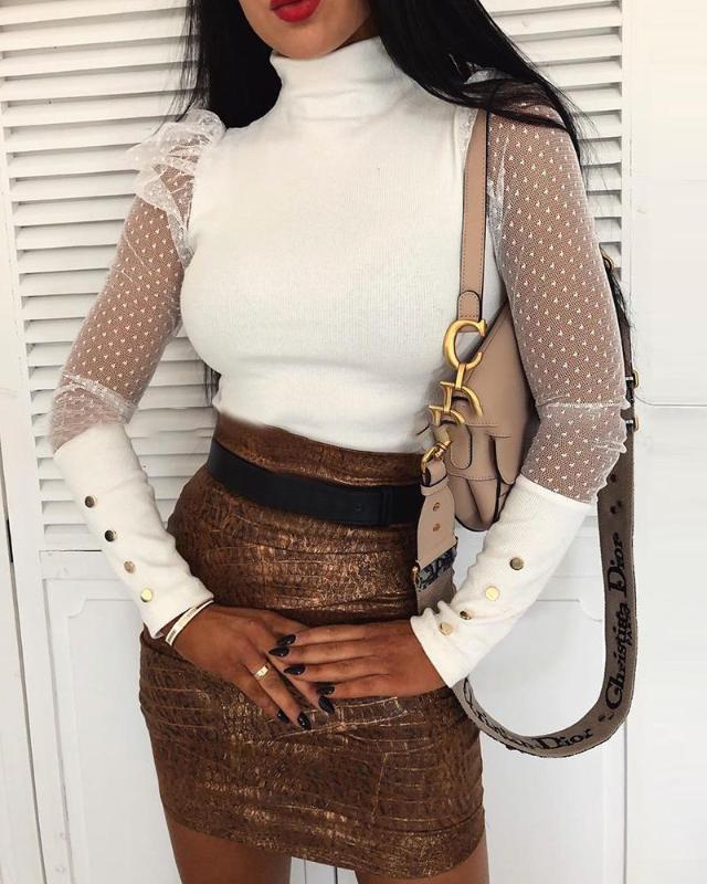 2020 Ladies Elastic Slim Sweater Button Mesh Long-Sleeved Tops Women Mesh Puff Sleeve Sweater Fashion Pretty Turtleneck Dress, Black
2020 Ladies Elastic Slim Sweater Button Mesh Long-Sleeved Tops Women Mesh Puff Sleeve Sweater Fashion Pretty Turtleneck Dress, Black
