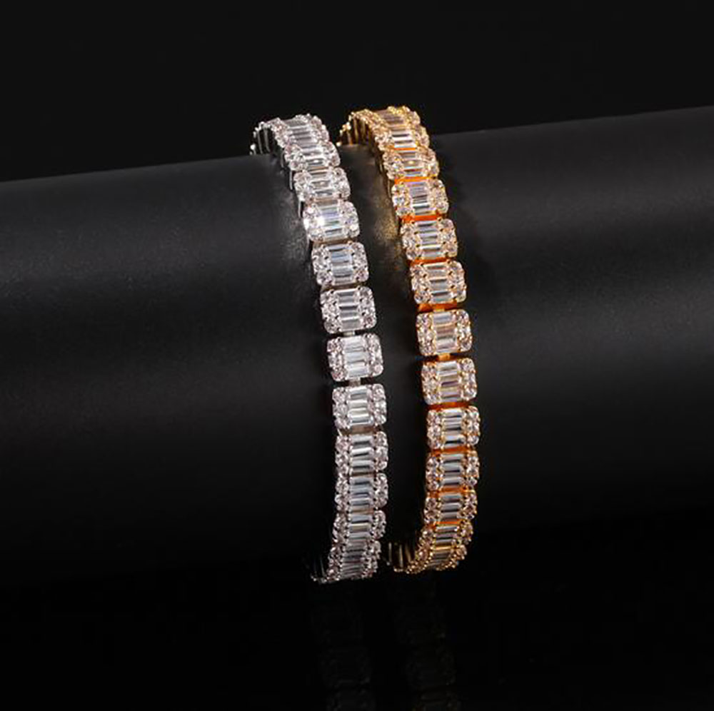 Hiphop Silver Square Diamond Bracelet Tenns Bracelet 7inch 8quotinch 86mm Simulate Dimonds Bangles Braceles