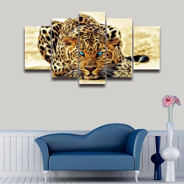 5pcs/set Unframed Leopard Gaining Momentum Oil Painting On Canvas Wall Art Picture For Home Decoration