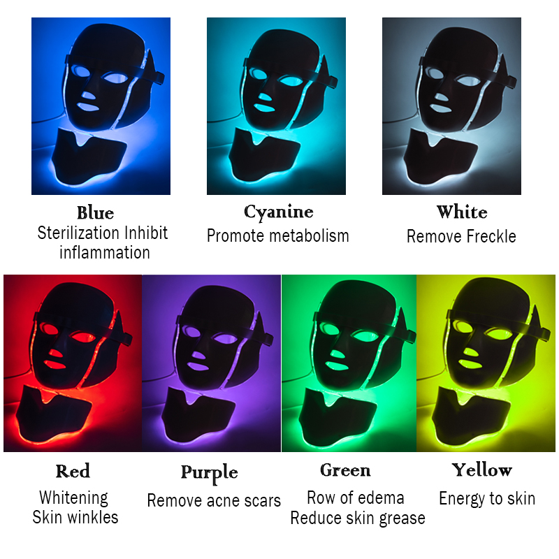 7 Color LED light Therapy face Beauty Machine LED Facial Neck Mask With Microcurrent for skin whitening device dhl free shipment