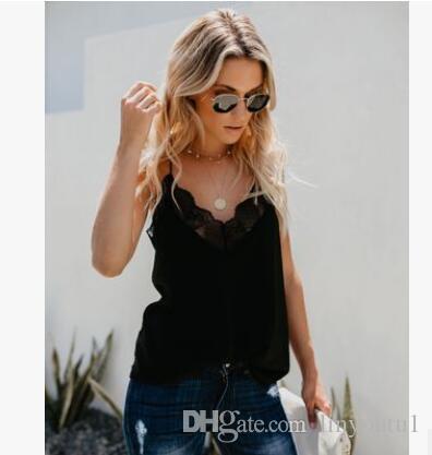 2020 New Hot Sale Female Lace V-neck Solid Chest Mesh Sleeveless Casual Lace Fashion Tops Camisole Casual Woman Vest