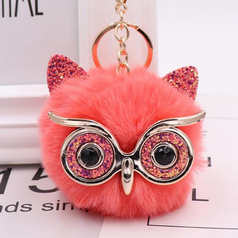 10pcs/Lot Girls Jewelry Key Chains Fashion Owl Fluffy Cute Key Ring Party Gift Car Decorations for Women Bags Pendant Ornament