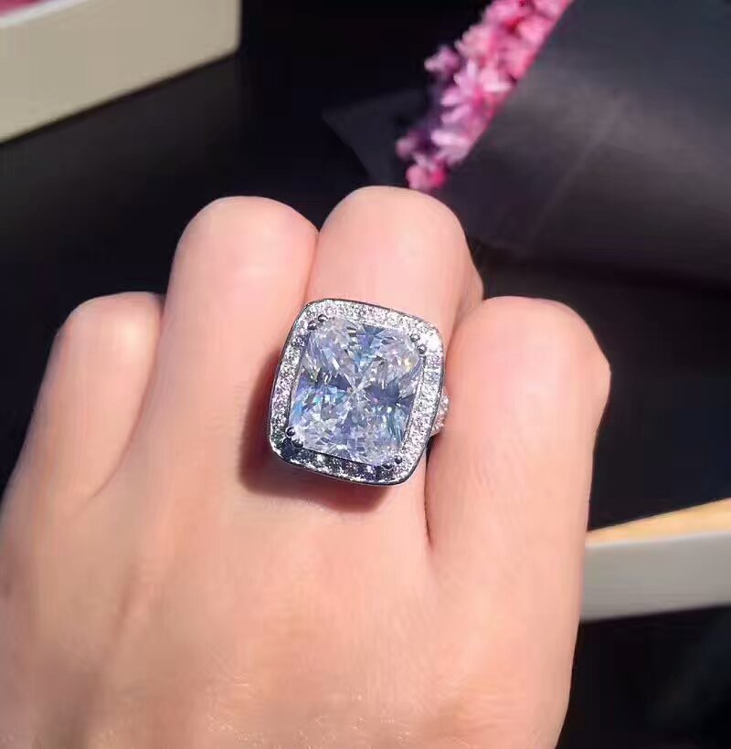 Luxury Jewelry Brand New 14KT White Gold Fill Cushion Shape Big White Topaz CZ Diamond Pave CZ Women Wedding Band Ring for Lovers' Gift