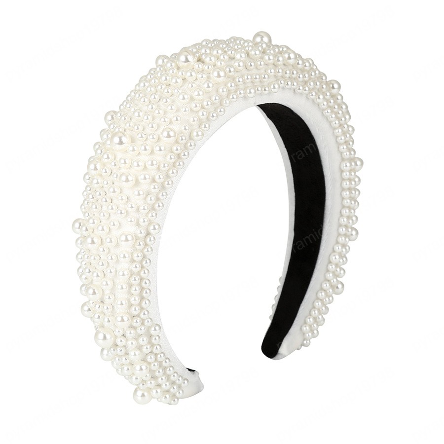 New Winter Padded Headband Hoop Fashion Rhinestone Pearl Hair Accessories for Women Sponge Headdress