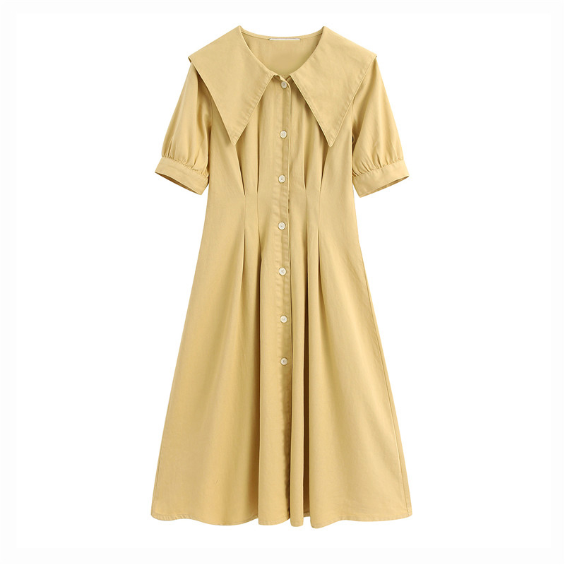 Women Chic Solid Pleated Midi Dress Fashion Lapel Collar Single-Breasted Short Sleeve Female Dresses Vestidos, As picture
Women Chic Solid Pleated Midi Dress Fashion Lapel Collar Single-Breasted Short Sleeve Female Dresses Vestidos, As picture