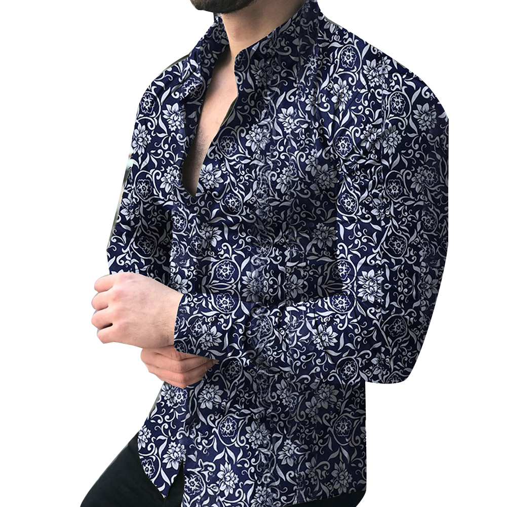 Mens Ral Print Shirt, Long Sleeve Button-Down Dress Men, Slim Fit Casual Shirt For Spring/Autumn B1