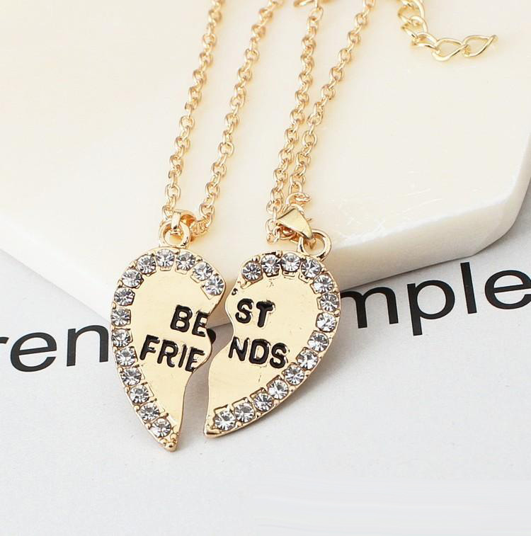 Trendy Best Friends Necklace For Mens Women Best Friend Forever Broken Crystal heart Pendant chains Fashion BFF friendship Jewelry Gift