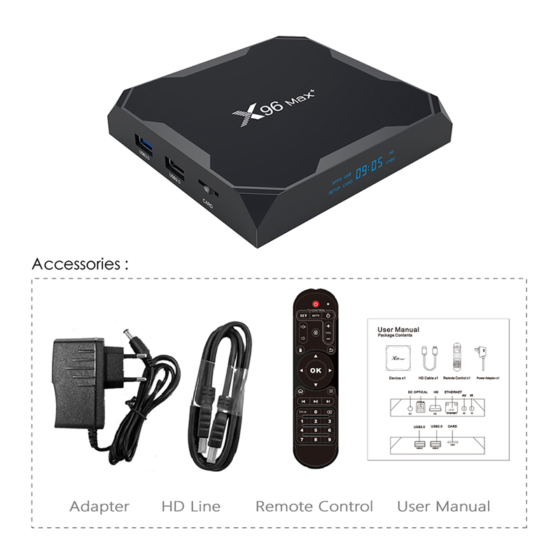 X96 MAX Plus TV Box Android 9.0 MAX 4GB 64GB Amlogic S905X3 Smart 4K Media Player 2.4G&5G Wifi BT4.0 H.265 X96 MAX+