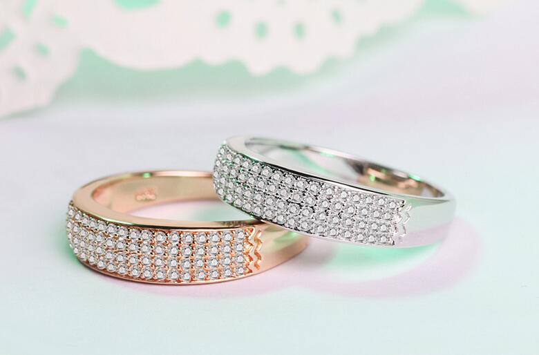 Sterg CZ Dia Wedding Band - Sier & Rose Gold Promise Ring