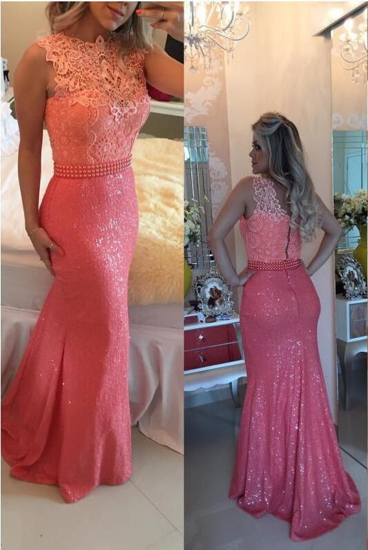 2018 Elegant Bateau Neckline Lace Mermaid Long Evening Dresses Sleeveless Formal Red Carpet Runaway Celebrity Prom Dresses Custom Made