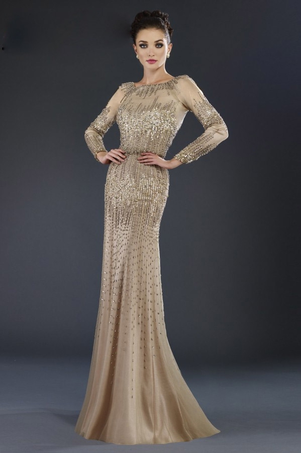 Luxury Janique Mermaid Mother of The Bride Dresses Jewel Long Sleeve Backless Sequins Wedding Guest Dress Sweep Train Evening Gowns