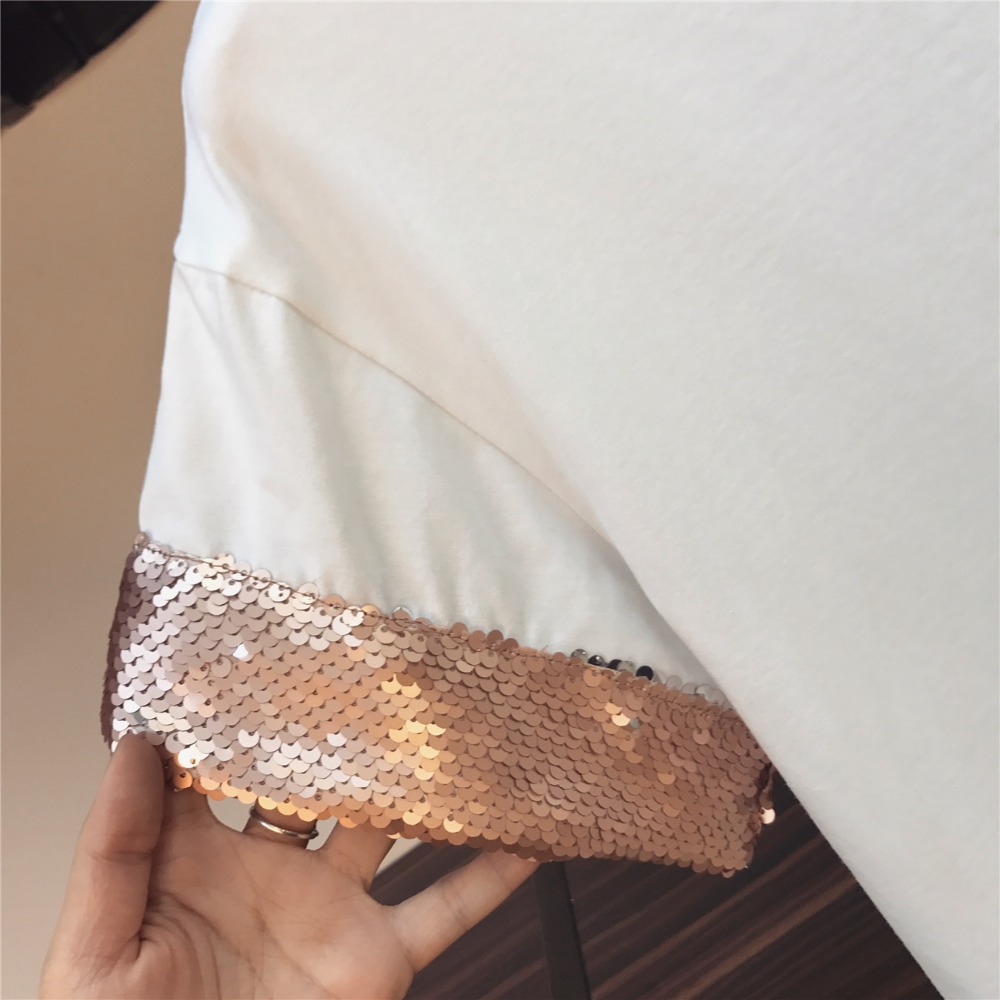 Amolapha Women Sequinss Pocket Cotton T-Shirt+Tulle Mesh Skirt 2 PiecesClothes Set Suits