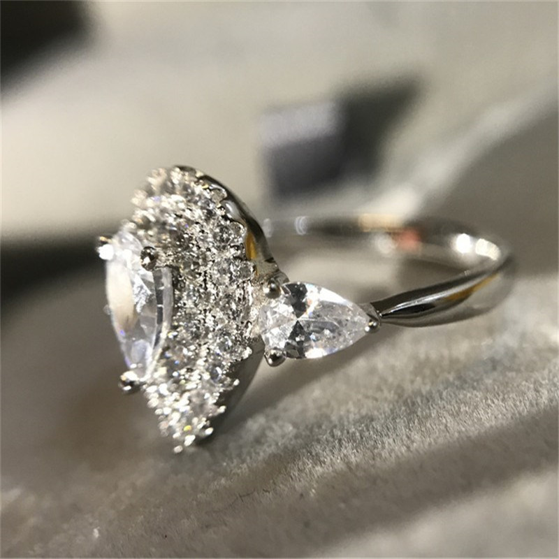 Jewelry 925 Silver Rings For Women Fashion Pink Water Drop Simple Jewelry Engagement Bride Wedding Gift Ring Anillo CC585