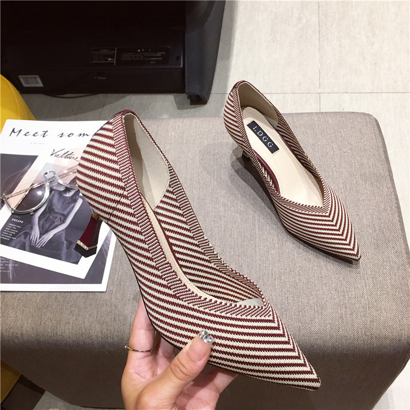 Striped knitted pumps pointed toe shallow work shoes woman sexy ladies thin high heels geometric stretch fabric footwear 2020, Black
Striped knitted pumps pointed toe shallow work shoes woman sexy ladies thin high heels geometric stretch fabric footwear 2020, Black