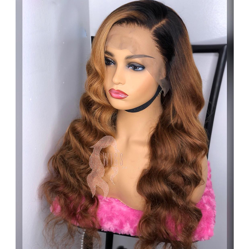 Long Synthetic lace front Wigs Ombre Brown High Density Heat Resistant Wavy 360 lace full Wig For Black/White Women Cosplay/Party