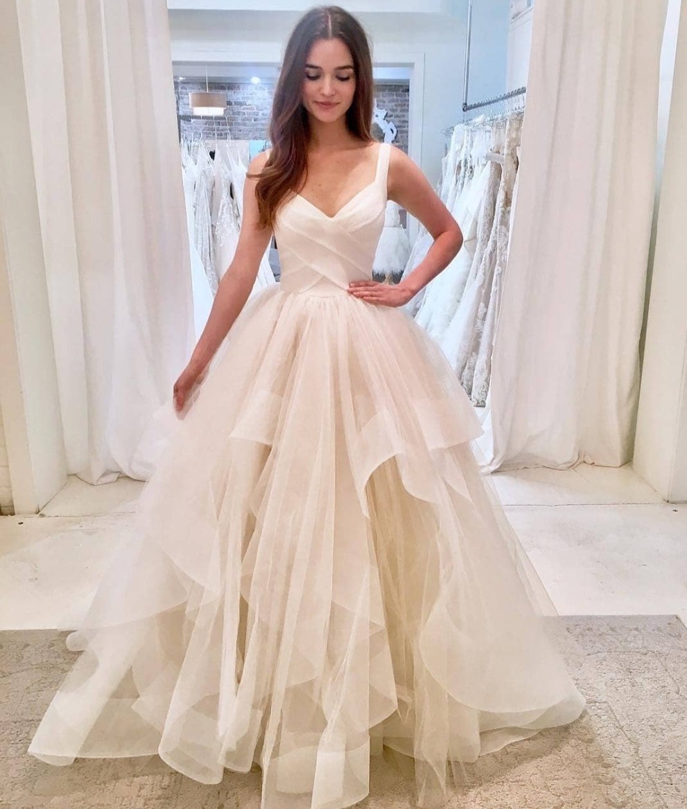 sale line tiered wedding dresses v neck sleeveless beach bridal gowns plus size tulle boho vestido de novia