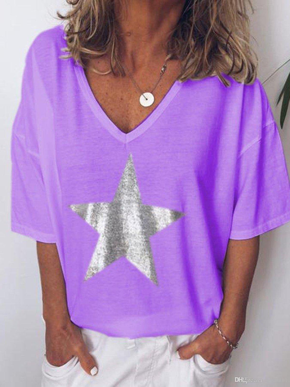 hot sale Women Cool Pentagram Print Female T-shirt Five-pointed Star T-shirts Women's Summer Tops Casual Tees Harajuku T Shirt Femme Top
