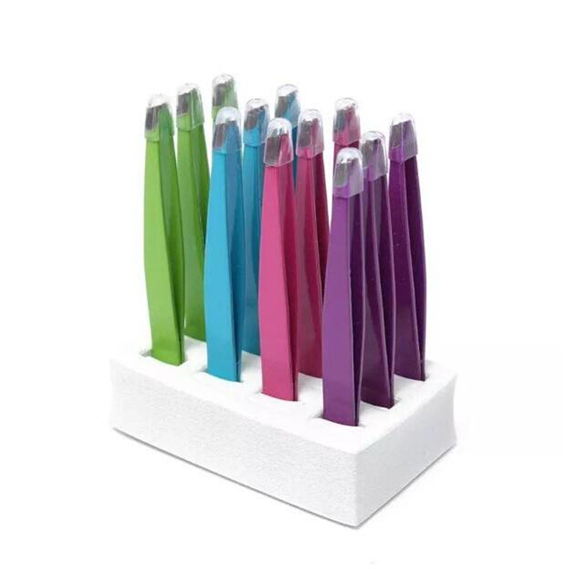 hot 24 Pcs Colorful Stainless Steel Slanted Tip Beauty Eyebrow Tweezers Hair Removal Tools Free shipping