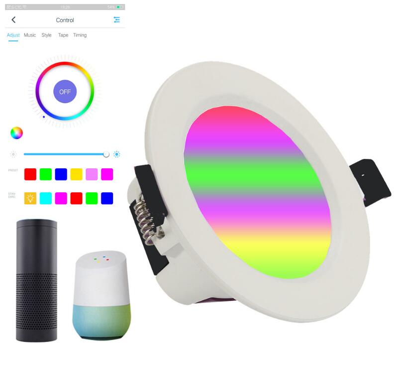 RGBCW WiFi LED Downlight 3.5 inch, 10W App Remote Control, LED Dimmable Fixture Ceiling Light RGBCW Multi-Color, Compatible with Alexa