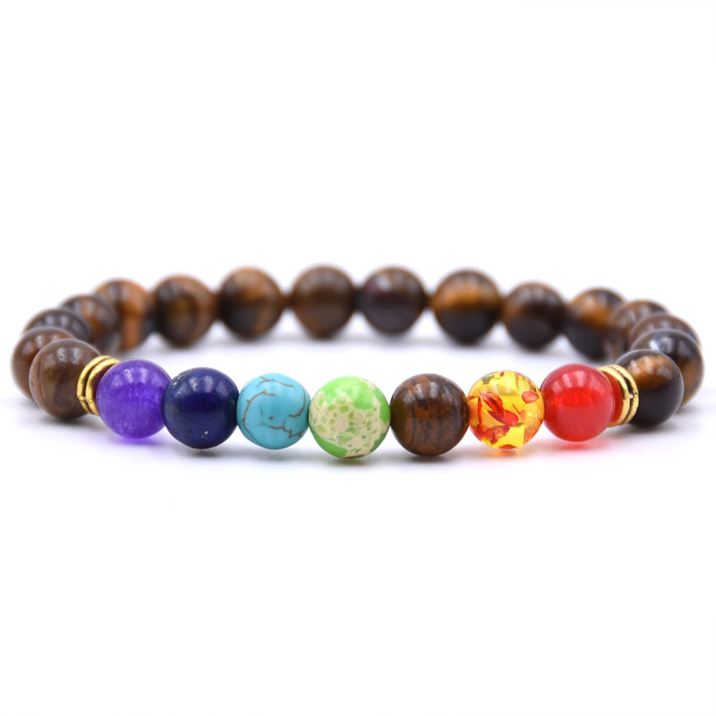 7 Chakra Planet Gemstone Bead Bracelet Men's Ms. Fused Rock Oil Diffusion Bangle Bracelet Yoga Beads Elastic Adjustable (Color)