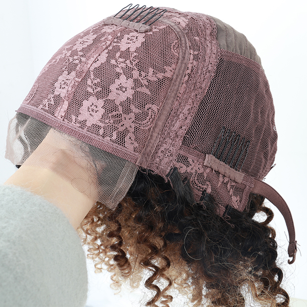 Blonde Afro Kinky Curly Wigs Colorful Ombre Lace Front Closure Wig 4x4 Short Human Hair Wigs With Baby Hair Cut Bob 1B427