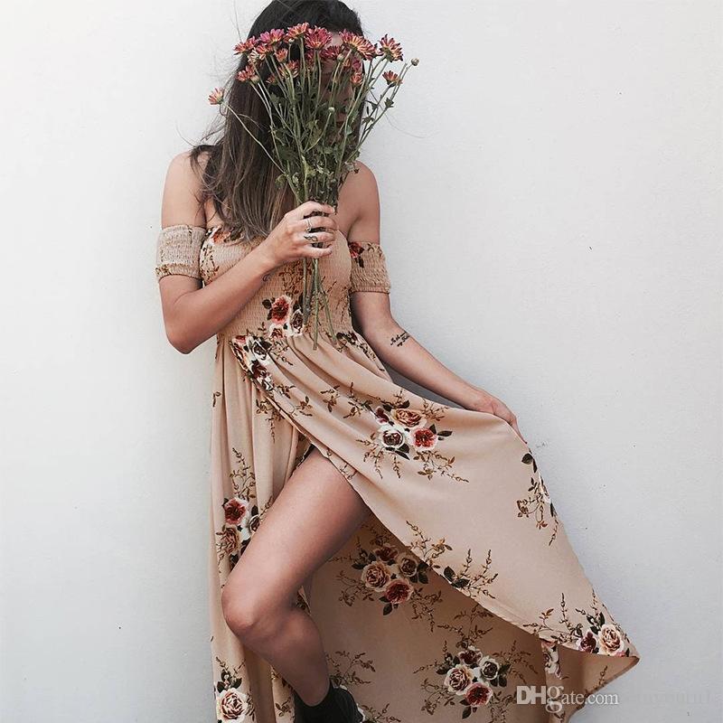 2020 casual dresses Boho style long dress women Off shoulder beach summer dress new year Vintage chifon white maxi dress vestidos de festa