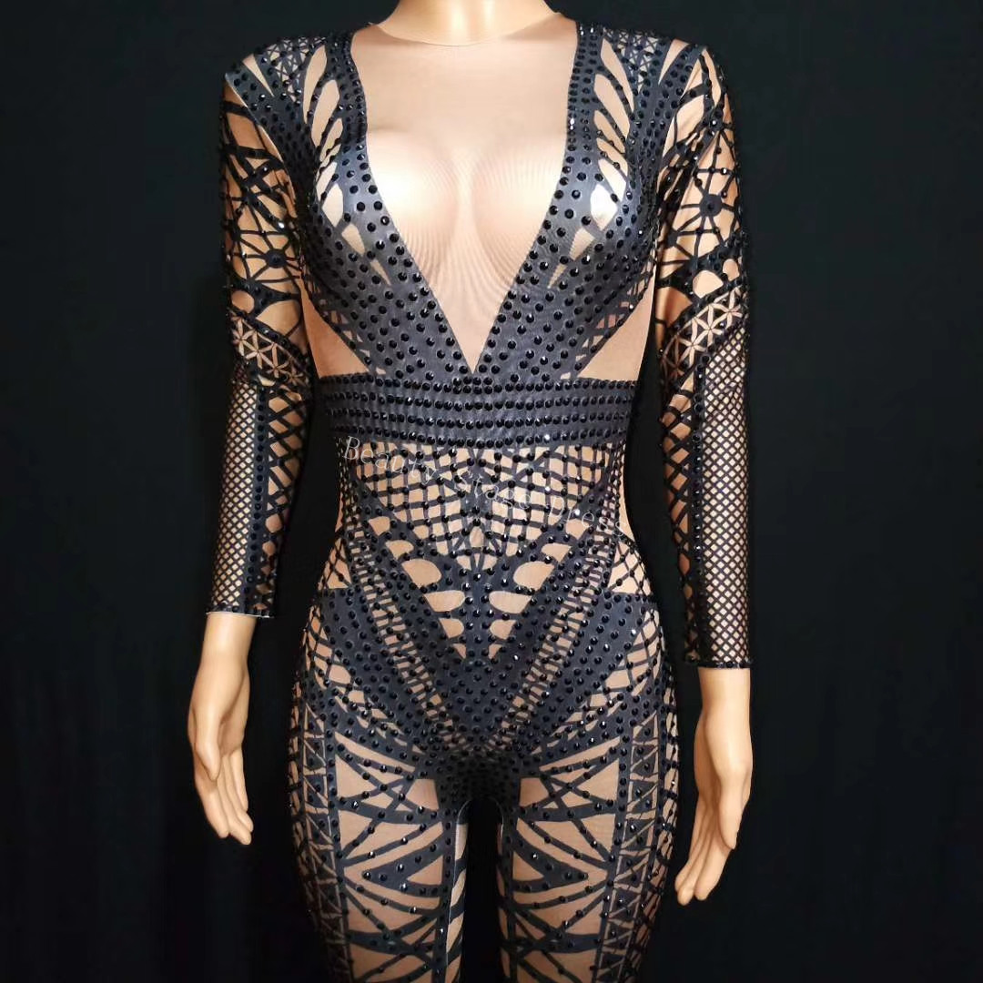 Women's Fashion Black Jumpsuit Costume One-piece Nightclub Dance Bodysuit Bandage Printed Outfit Party Stage Celebrate Wear, White
Women's Fashion Black Jumpsuit Costume One-piece Nightclub Dance Bodysuit Bandage Printed Outfit Party Stage Celebrate Wear, White