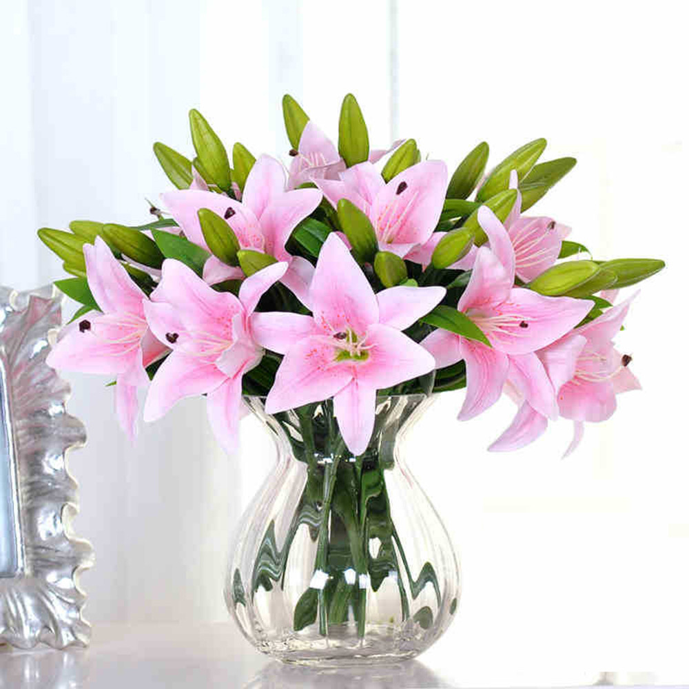 Fake Flower Artificial Lily 5Pcs Wedding decoration Silk Bouquet 3 Heads home decoration accessories Floral Decor Fairy Gift B1, Pink
Fake Flower Artificial Lily 5Pcs Wedding decoration Silk Bouquet 3 Heads home decoration accessories Floral Decor Fairy Gift B1, Pink