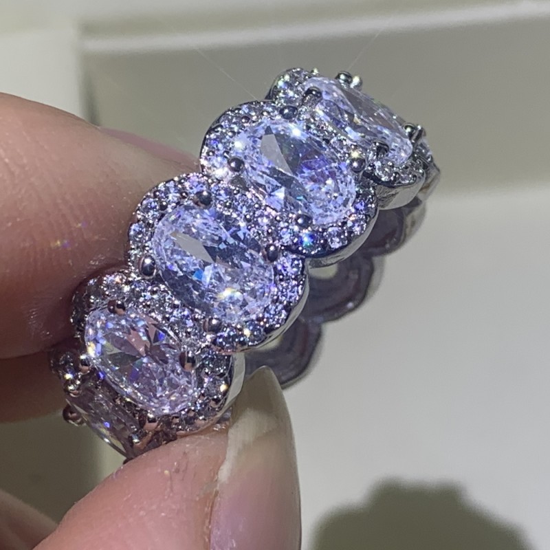 Oval Cut Cubic Zirconia Promise Ring in Sterg Sier for Women